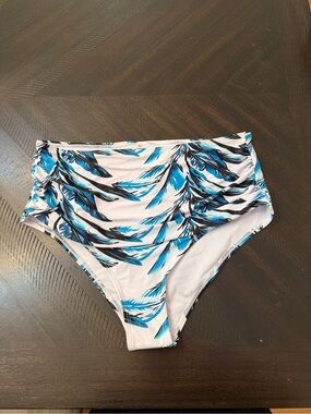 🌴 Tropical Vibe! Women's Blue Feather Print High Waisted Swim Bottoms 🌊